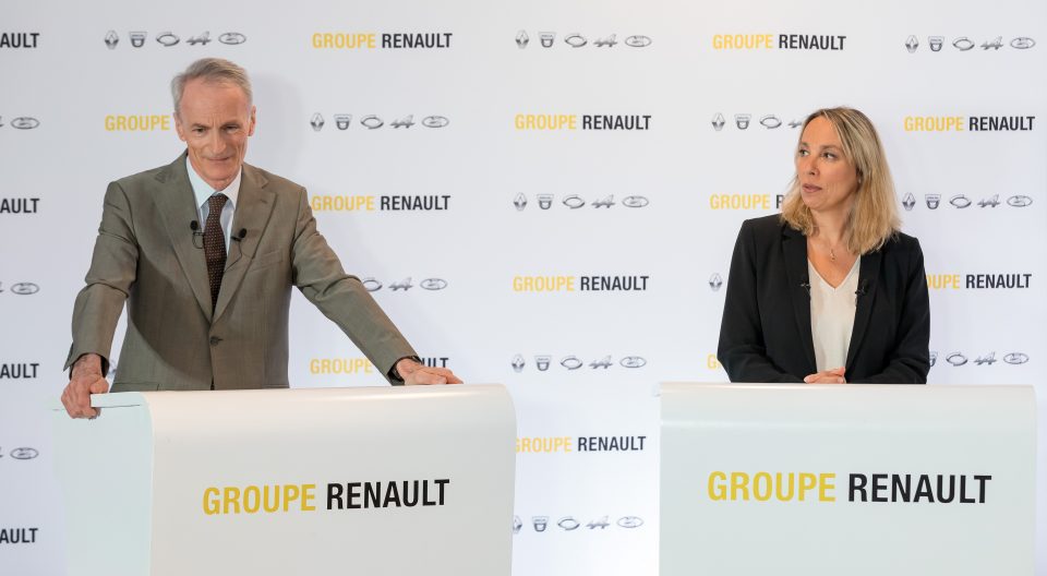 El presidente de Renault, Jean-Dominique Senard, y la CEO interina, Clotilde Delbos.