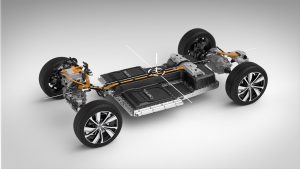 Chasis del Volvo XC40 Recarge 2022 con las baterías eléctricas